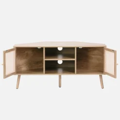 Mobile TV in legno e canna, 2 ante, 1 ripiano, 115cm