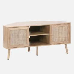 Mobile TV in legno e canna, 2 ante, 1 ripiano, 115cm