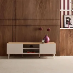 Mobile TV in metallo e decorazione in legno 2 ante, 140cm