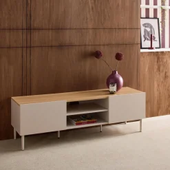 Mobile TV in metallo e decorazione in legno 2 ante, 140cm