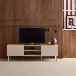 Mobile TV in metallo e decorazione in legno 2 ante, 140cm