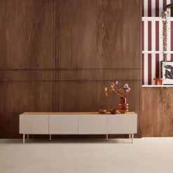 Mobile TV in metallo e decorazione in legno 4 ante, 180cm