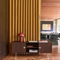 Mobile TV vintage in legno e acciaio inossidabile a 2 ante, 140cm