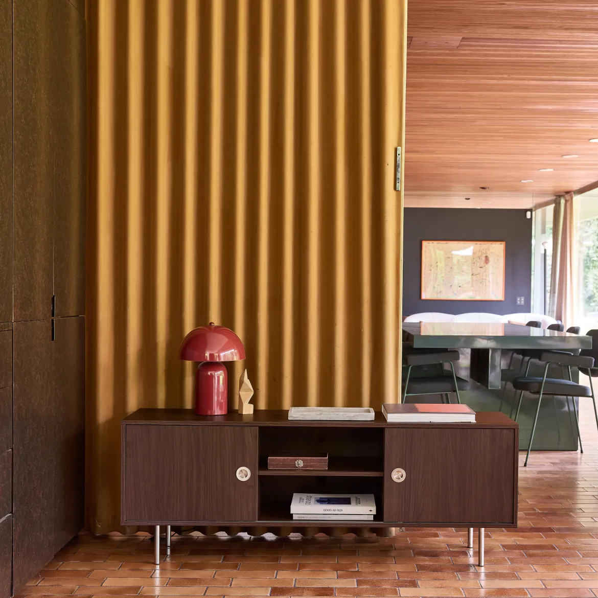 Mobile TV vintage in legno e acciaio inossidabile a 2 ante, 140cm