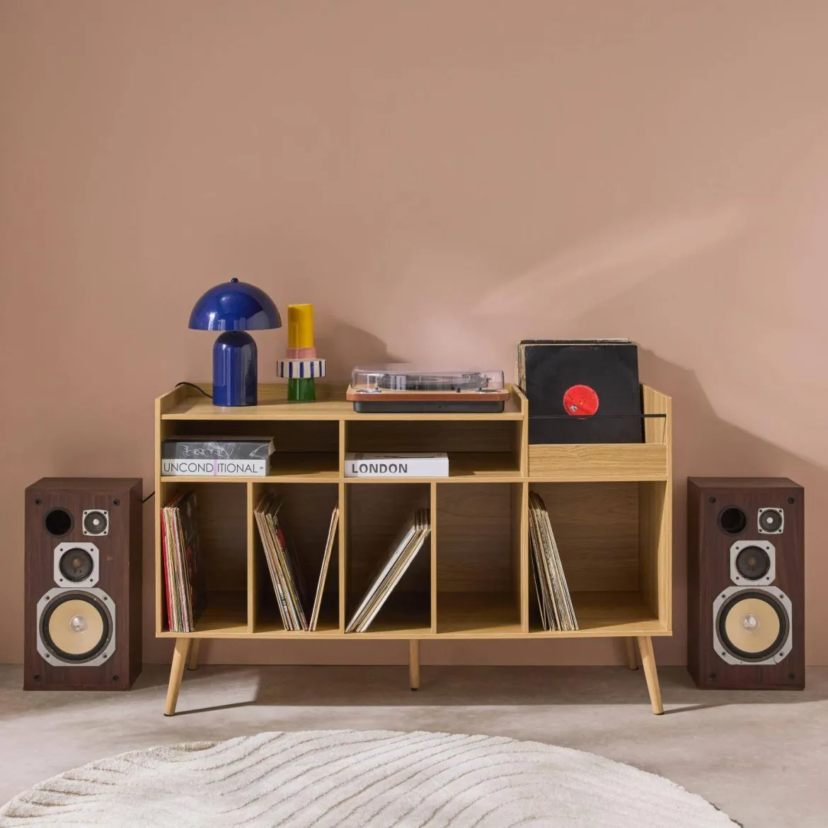 Mobile vinile XL vintage decorativo in legno, 130cm