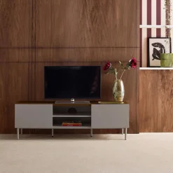 Mobile TV in metallo e decorazione in legno 2 ante, 140cm