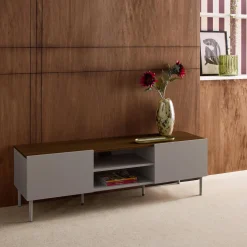 Mobile TV in metallo e decorazione in legno 2 ante, 140cm