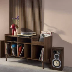 Mobili per vinili XL vintage effetto legno scuro, 130cm