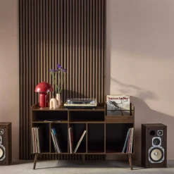 Mobili per vinili XL vintage effetto legno scuro, 130cm