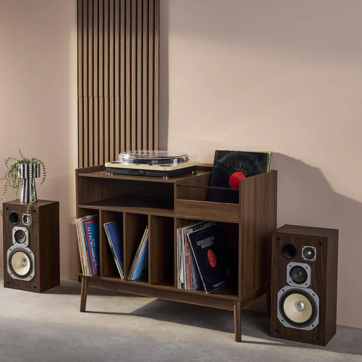 Mobili vintage per vinili effetto legno