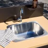 Modulo cucina da esterno in acciaio e decorazione in legno 1 lavello 2 ante 1 gancio, 80cm