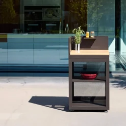 Modulo cucina da esterno in acciaio e decorazione in legno 1 ripiano, 60cm