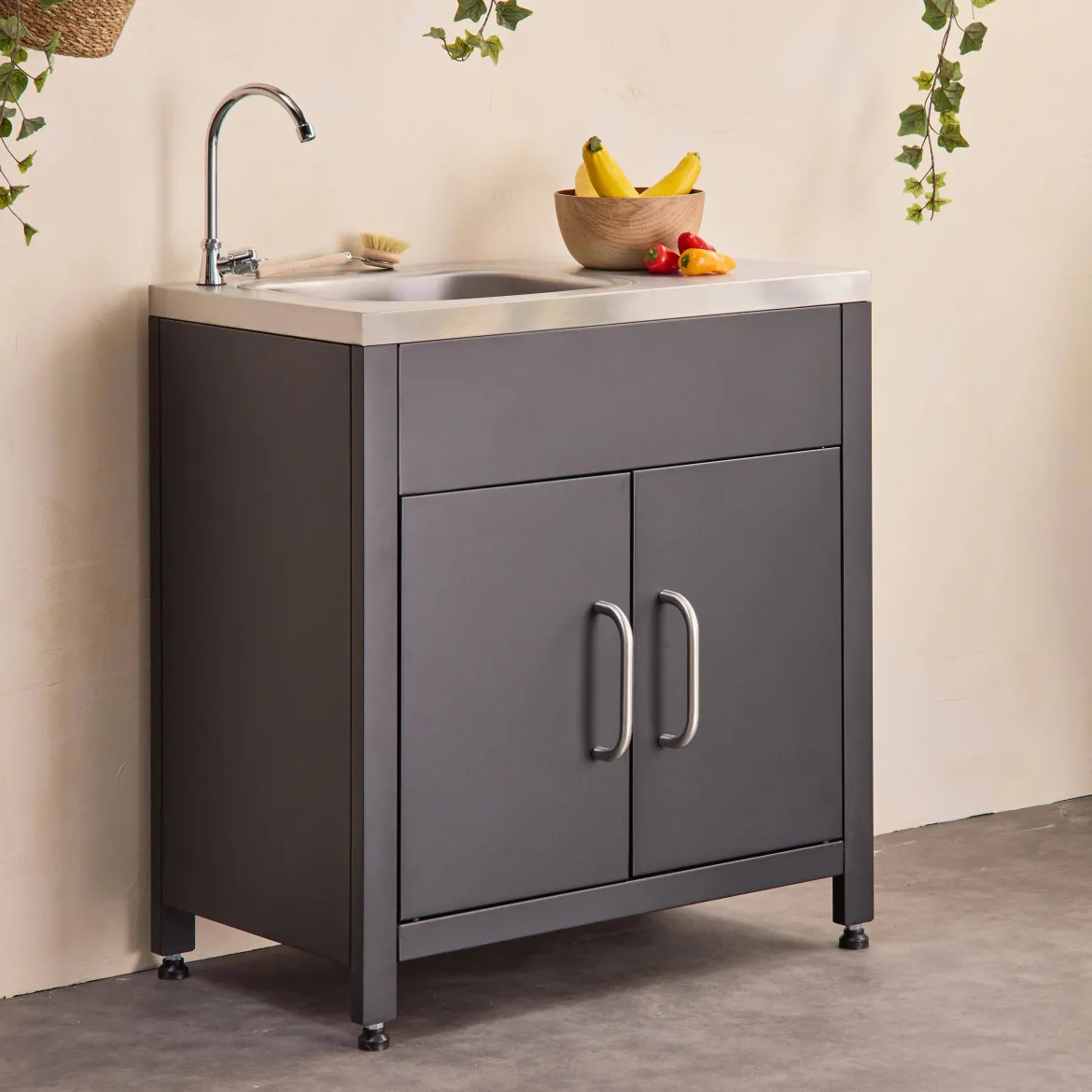 Modulo cucina da esterno in acciaio con lavello, 80cm