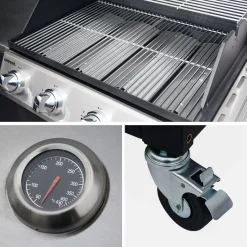 Modulo cucina da esterno con barbecue a 4 bruciatori, fuoco laterale, lavello e porta utensili