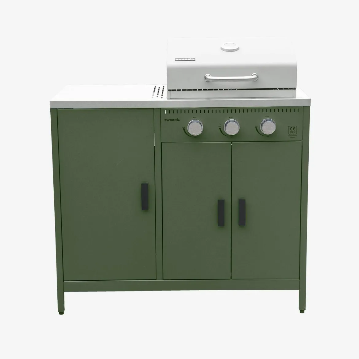 Modulo cucina da esterno in metallo con barbecue a gas a 3 bruciatori