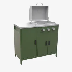 Modulo cucina da esterno in metallo con barbecue a gas a 3 bruciatori