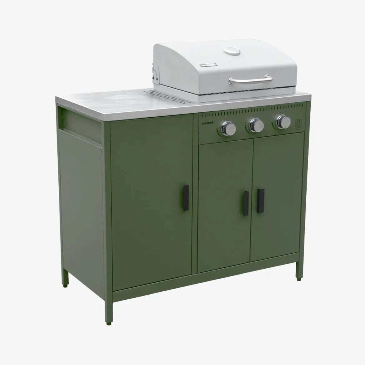 Modulo cucina da esterno in metallo con barbecue a gas a 3 bruciatori