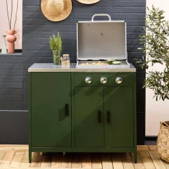 Modulo cucina da esterno in metallo con barbecue a gas a 3 bruciatori