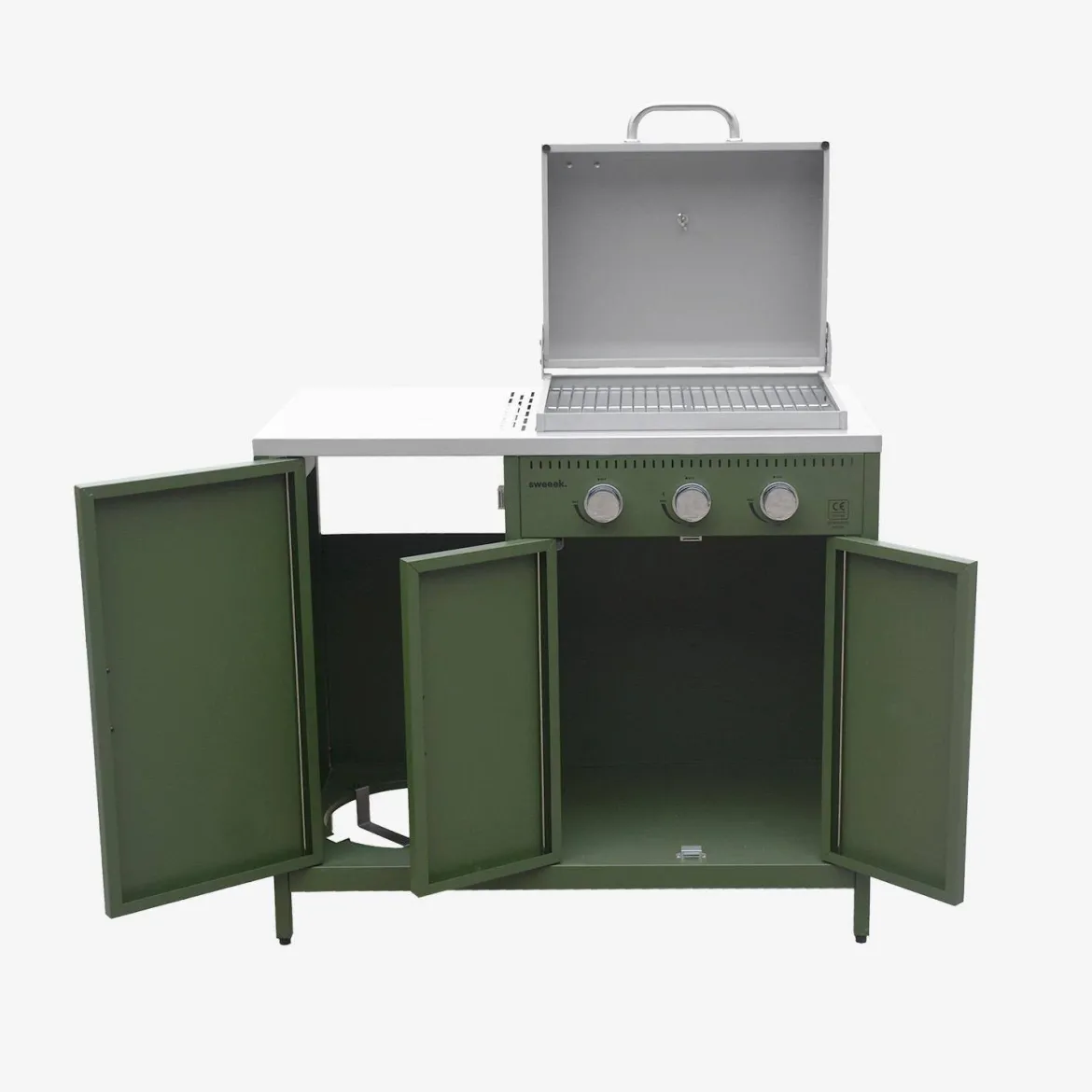 Modulo cucina da esterno in metallo con barbecue a gas a 3 bruciatori