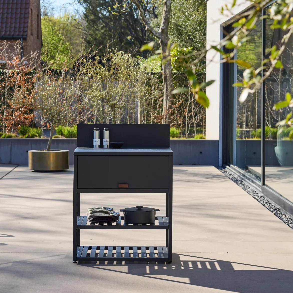 Modulo cucina da esterno in acciaio con 1 anta e 2 ripiani, 80cm