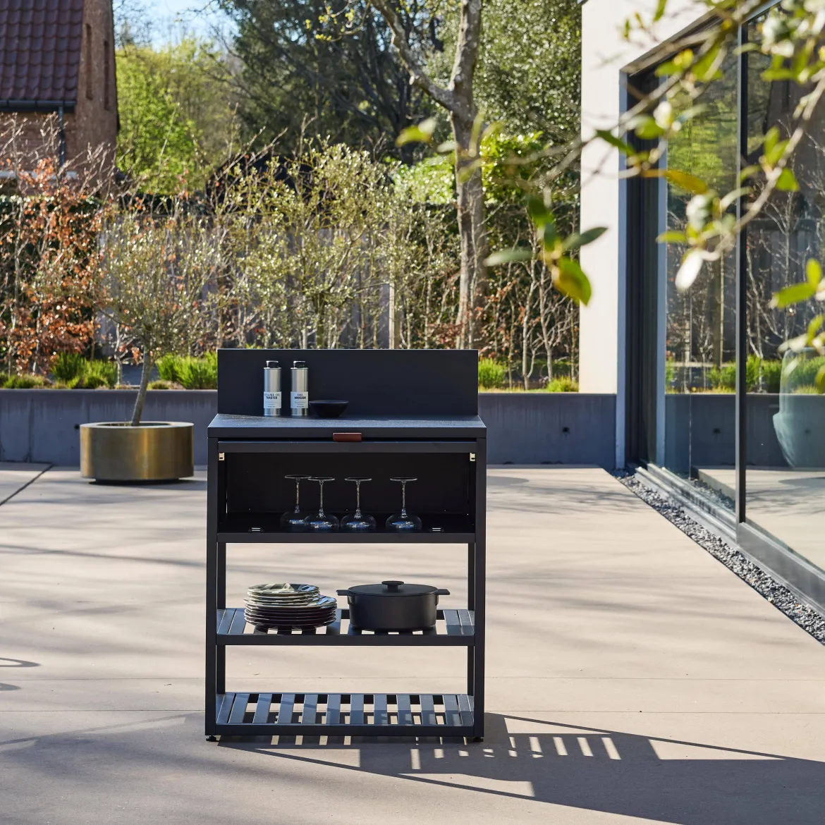 Modulo cucina da esterno in acciaio con 1 anta e 2 ripiani, 80cm