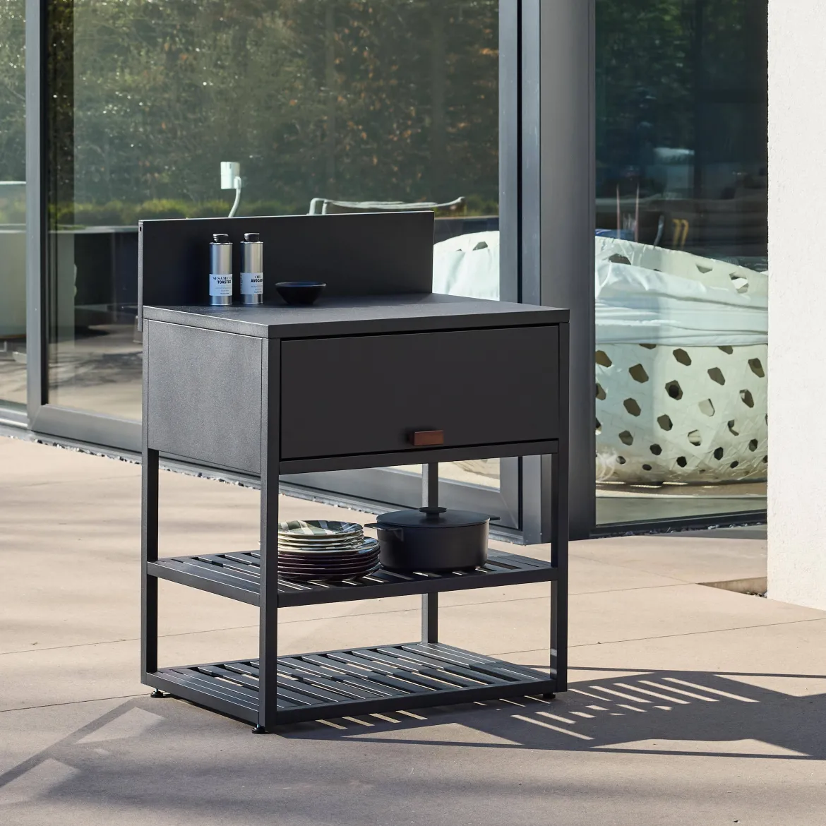 Modulo cucina da esterno in acciaio con 1 anta e 2 ripiani, 80cm