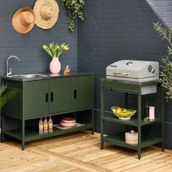Modulo cucina da esterno con barbecue a carbonella e lavandino, 2 moduli