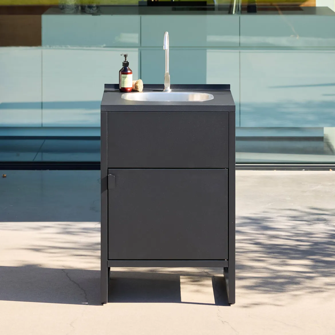 Modulo cucina da esterno in acciaio con lavello e 1 ante, 60cm