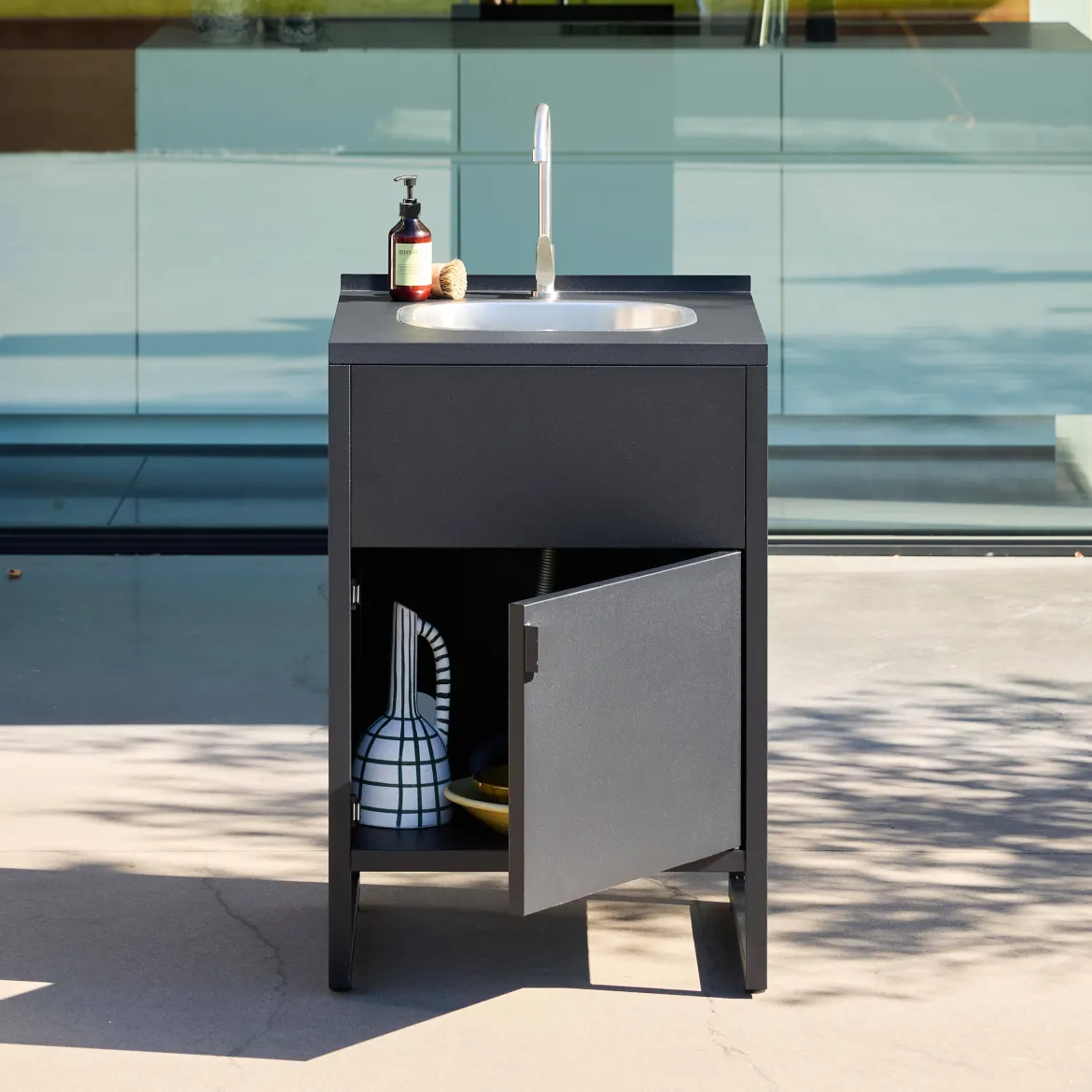 Modulo cucina da esterno in acciaio con lavello e 1 ante, 60cm