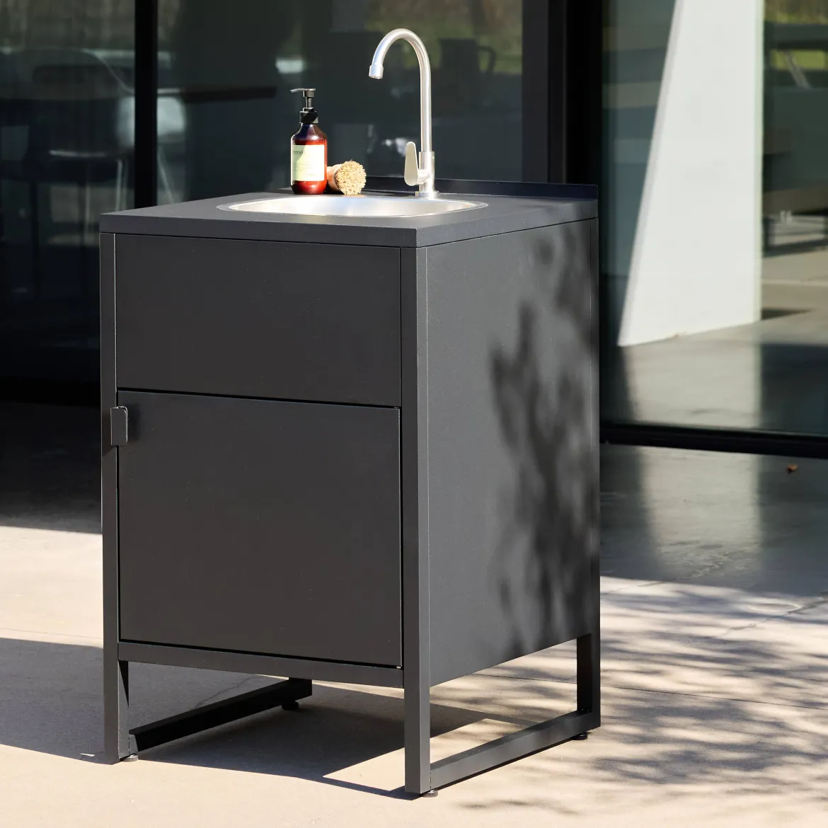Modulo cucina da esterno in acciaio con lavello e 1 ante, 60cm
