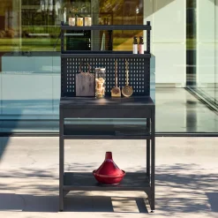 Modulo cucina da esterno in acciaio con 2 ripiani, 2 piani e supporto a parete, 80cm