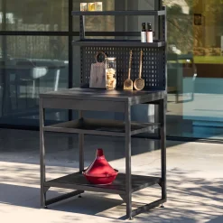Modulo cucina da esterno in acciaio con 2 ripiani, 2 piani e supporto a parete, 80cm