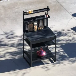 Modulo cucina da esterno in acciaio con 2 ripiani, 2 piani e supporto a parete, 80cm