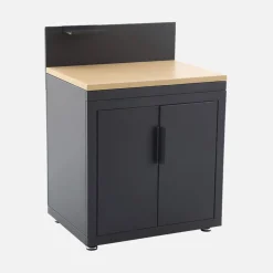 Modulo cucina da esterno in acciaio con dettagli in legno a 2 ante e 1 gancio, 80cm