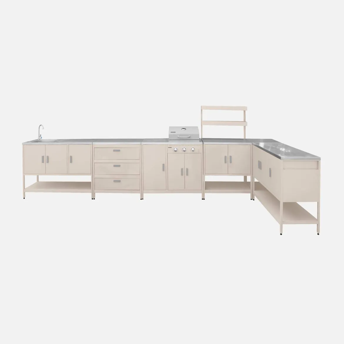 Modulo cucina da esterno con barbecue a gas a 3 bruciatori, 5 moduli