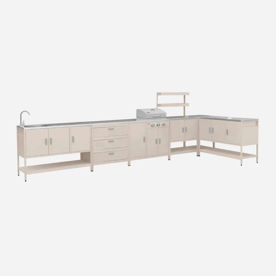 Modulo cucina da esterno con barbecue a gas a 3 bruciatori, 5 moduli