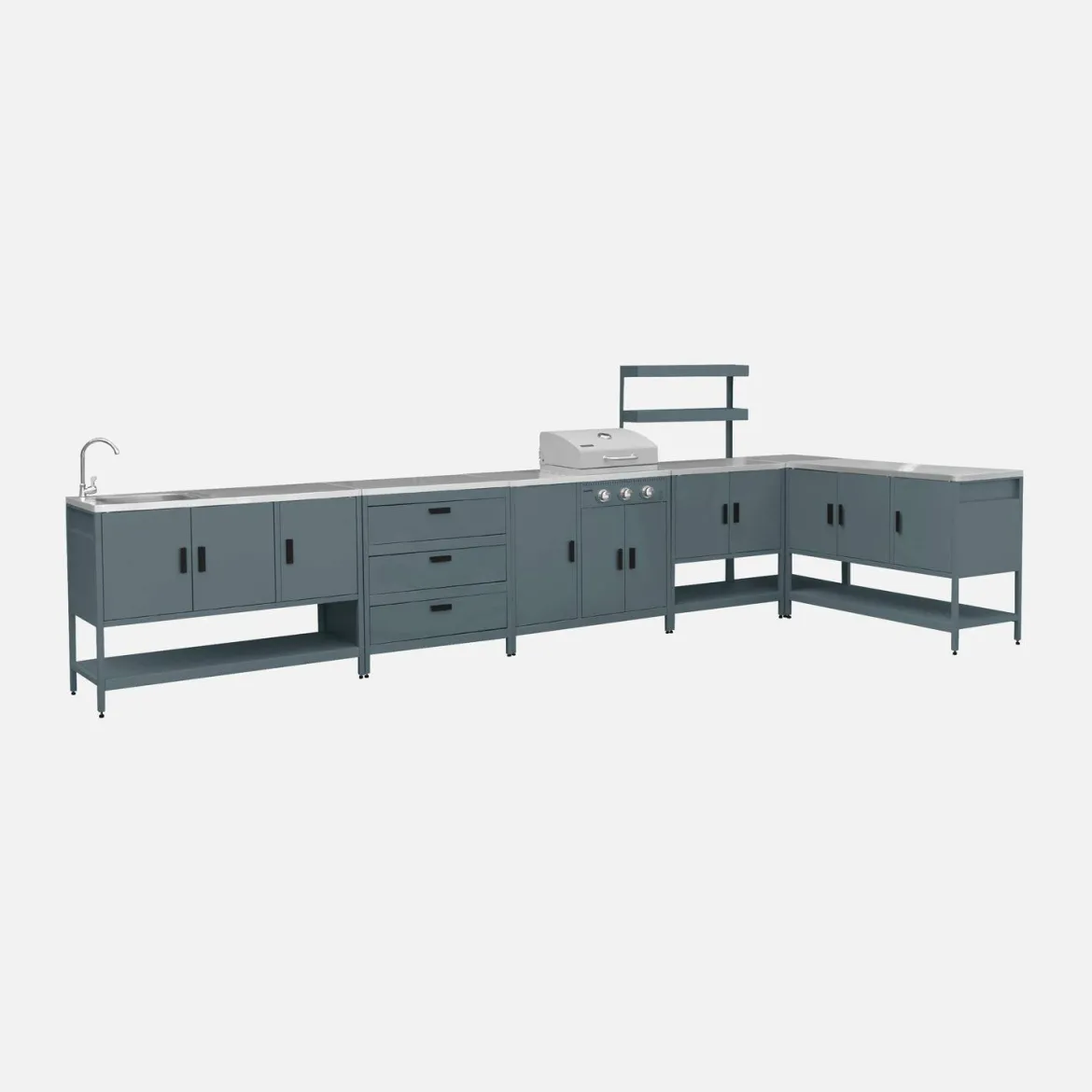 Modulo cucina da esterno con barbecue a gas a 3 bruciatori, 5 moduli