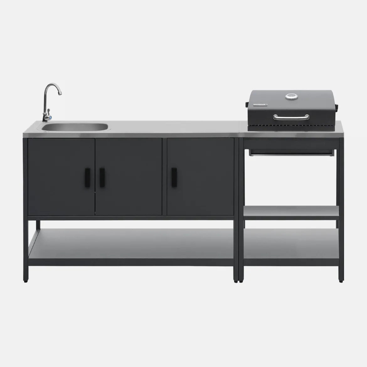 Modulo cucina da esterno con barbecue a carbonella e lavandino, 2 moduli
