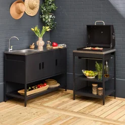 Modulo cucina da esterno con barbecue a carbonella e lavandino, 2 moduli