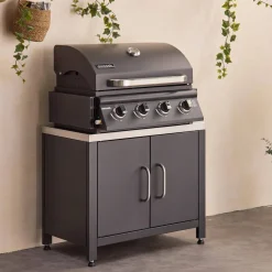 Modulo cucina da esterno in acciaio con barbecue a gas a 4 bruciatori, 80cm