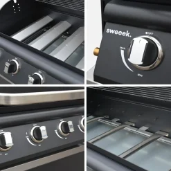 Modulo cucina da esterno in acciaio con barbecue a gas a 4 bruciatori, 80cm