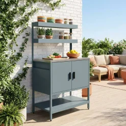 Modulo cucina da esterno in acciaio con 2 ripiani sospesi e 2 ante, 80cm