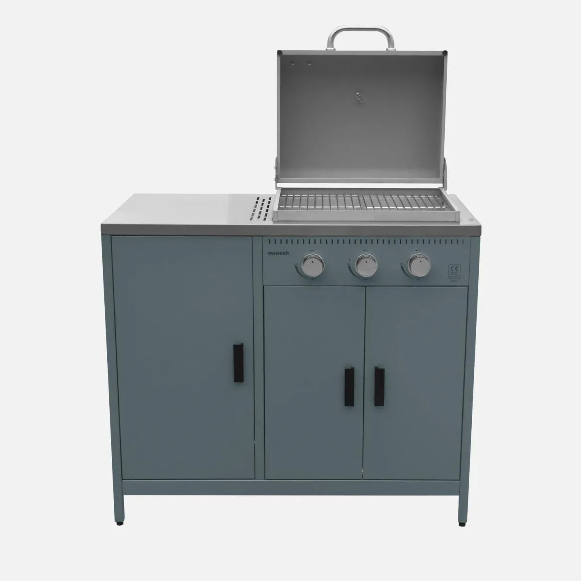 Modulo cucina da esterno in metallo con barbecue a gas a 3 bruciatori