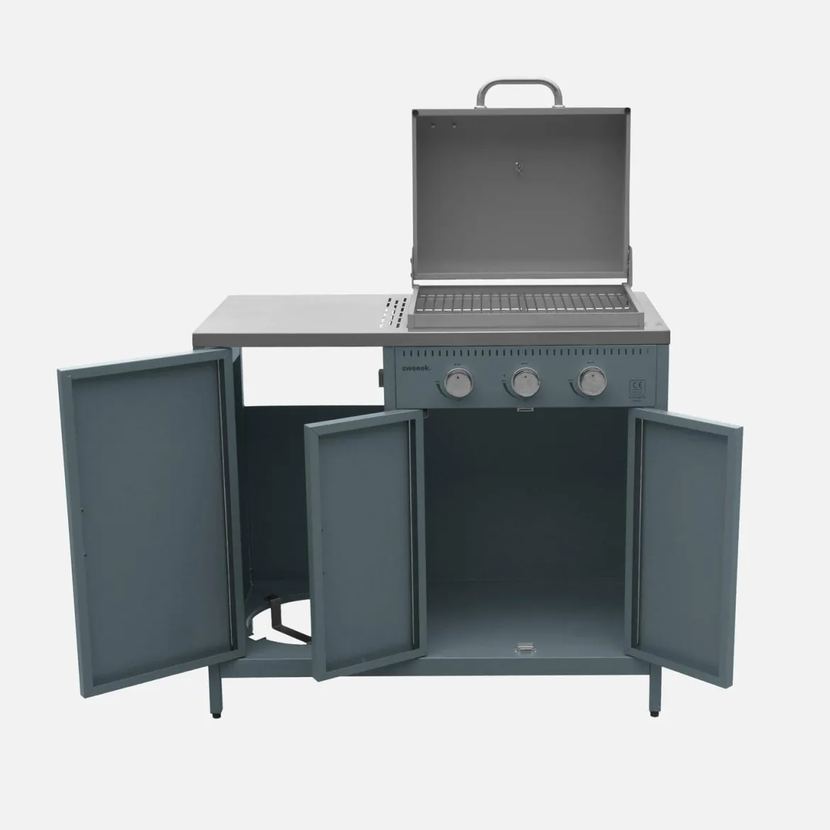 Modulo cucina da esterno in metallo con barbecue a gas a 3 bruciatori