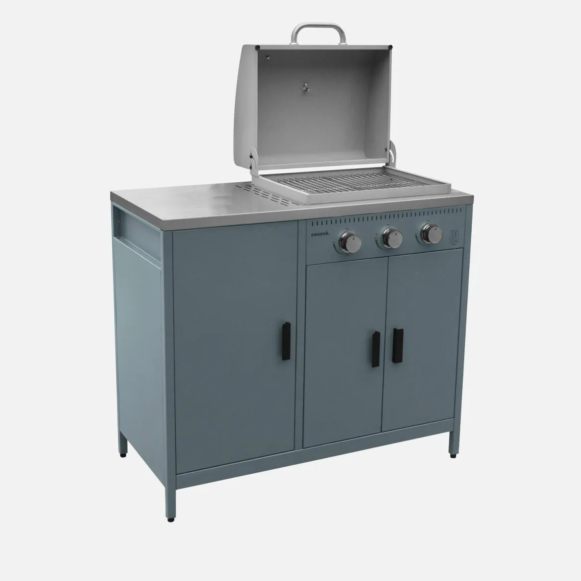 Modulo cucina da esterno in metallo con barbecue a gas a 3 bruciatori