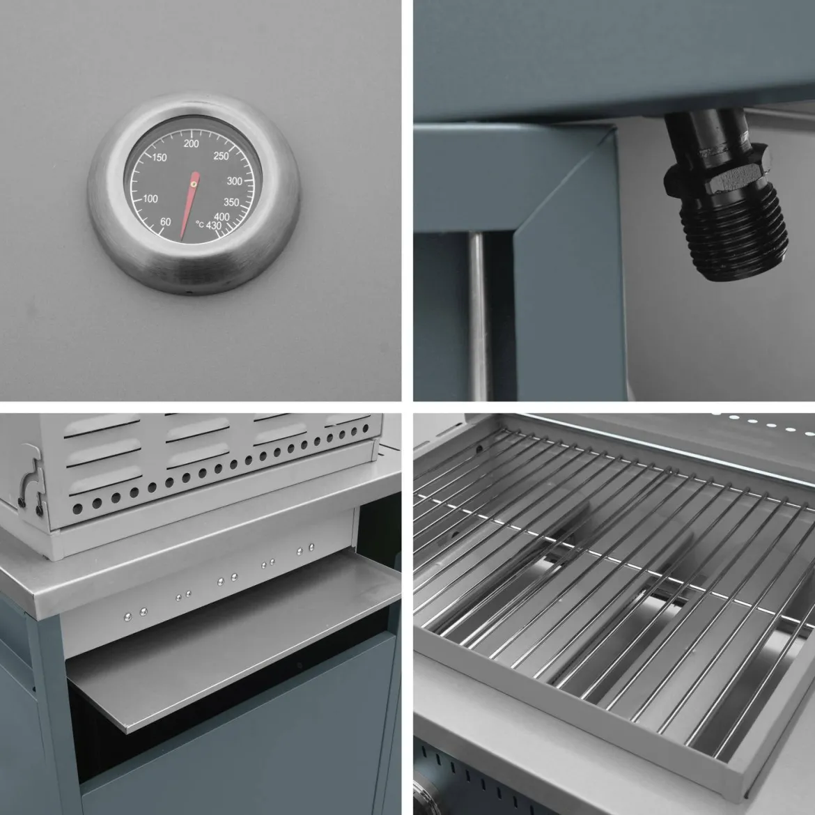 Modulo cucina da esterno in metallo con barbecue a gas a 3 bruciatori