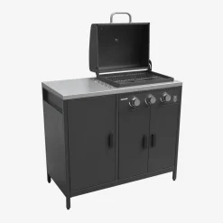 Modulo cucina da esterno in metallo con barbecue a gas a 3 bruciatori