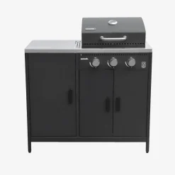 Modulo cucina da esterno in metallo con barbecue a gas a 3 bruciatori