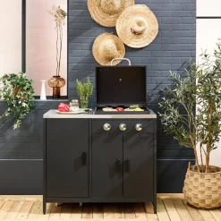 Modulo cucina da esterno in metallo con barbecue a gas a 3 bruciatori
