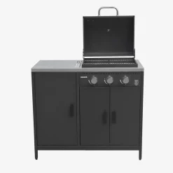 Modulo cucina da esterno in metallo con barbecue a gas a 3 bruciatori